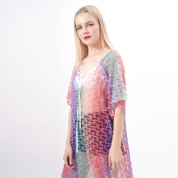 Ethereal Gradient Rainbow Tulle Beach Dress - Image 3