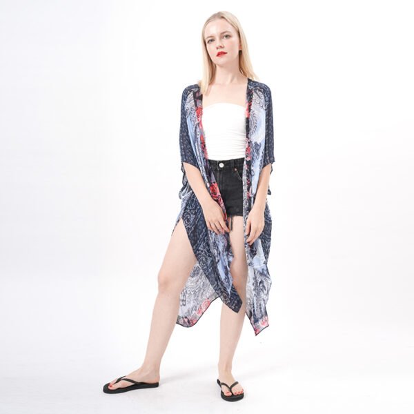 Floral Print Beach Swimsuit Cover up Long Kimono