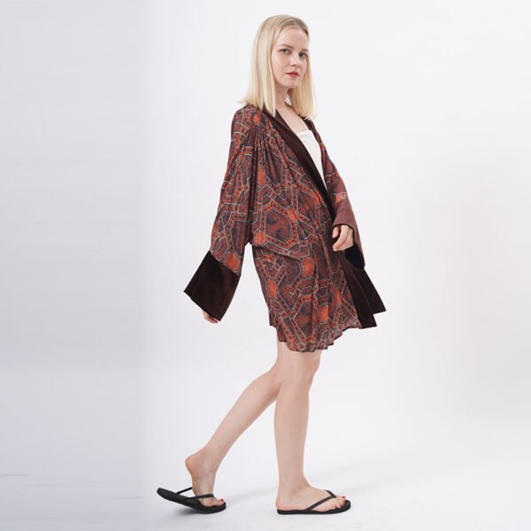 Open Front Beachwear Cover Up Velvet Kimono Top - Image 7