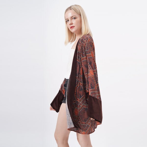 Open Front Beachwear Cover Up Velvet Kimono Top - Image 6