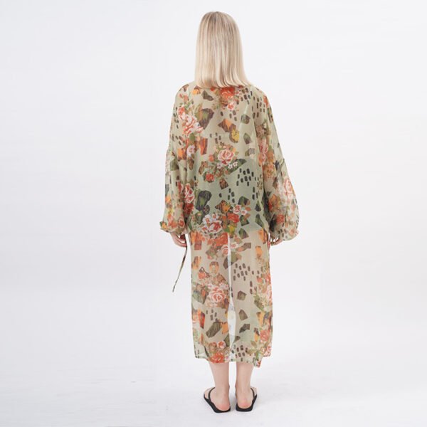 Open Front Floral Lace Trim Draped Kimonos - Image 4