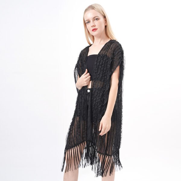 Tassels Bell Sleeve Sheer Kimono Cover Up