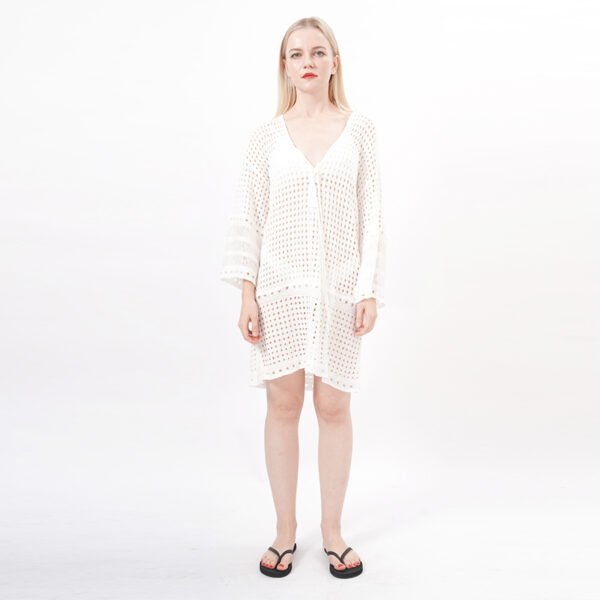 Long Sleeves Lace Crochet Beach Cover Up Dress - Image 7