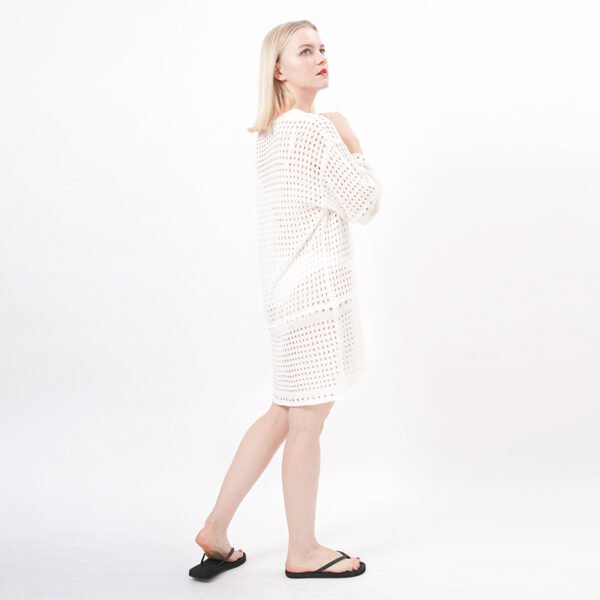 Long Sleeves Lace Crochet Beach Cover Up Dress - Image 3