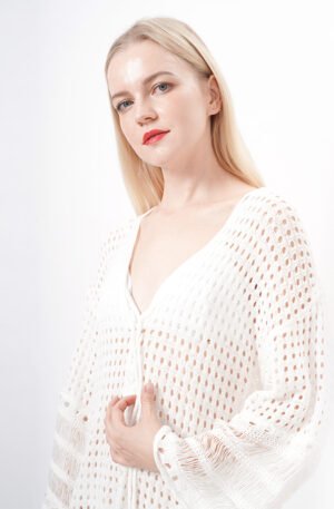Long Sleeves Lace Crochet Beach Cover Up Dress