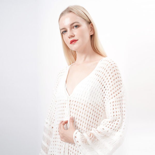 Long Sleeves Lace Crochet Beach Cover Up Dress