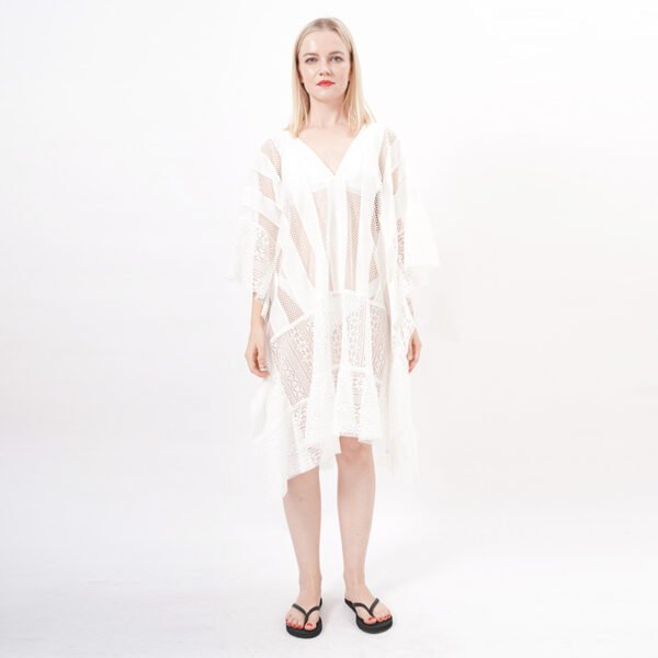 Casual White Mesh Lace Beach Wrap Dress - Image 7