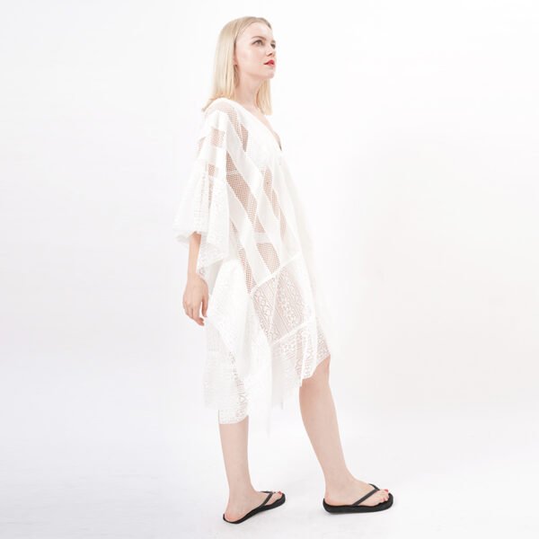 Casual White Mesh Lace Beach Wrap Dress - Image 6