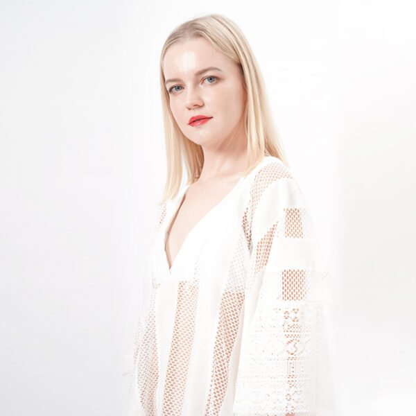 Casual White Mesh Lace Beach Wrap Dress - Image 4