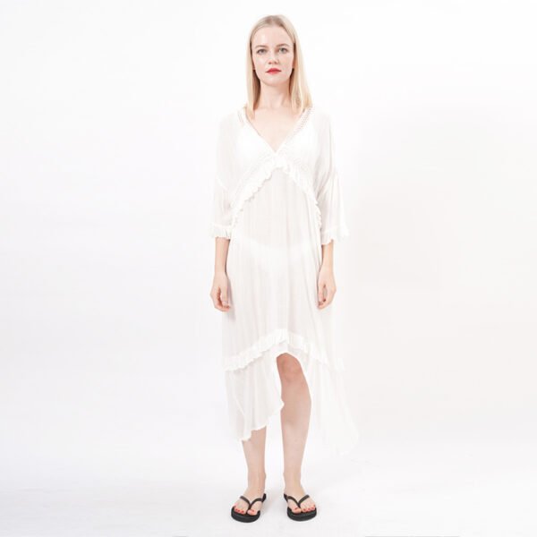 Lace Trim Sheer White Beach Dress - Image 7