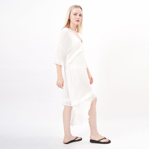 Lace Trim Sheer White Beach Dress - Image 6