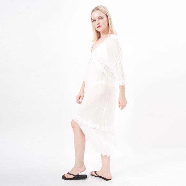 Lace Trim Sheer White Beach Dress - Image 5