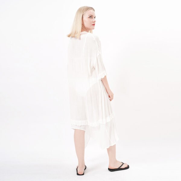 Lace Trim Sheer White Beach Dress - Image 4
