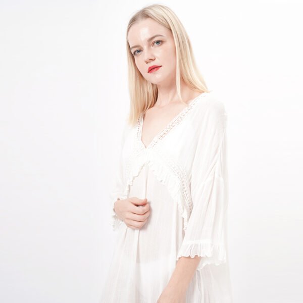 Lace Trim Sheer White Beach Dress