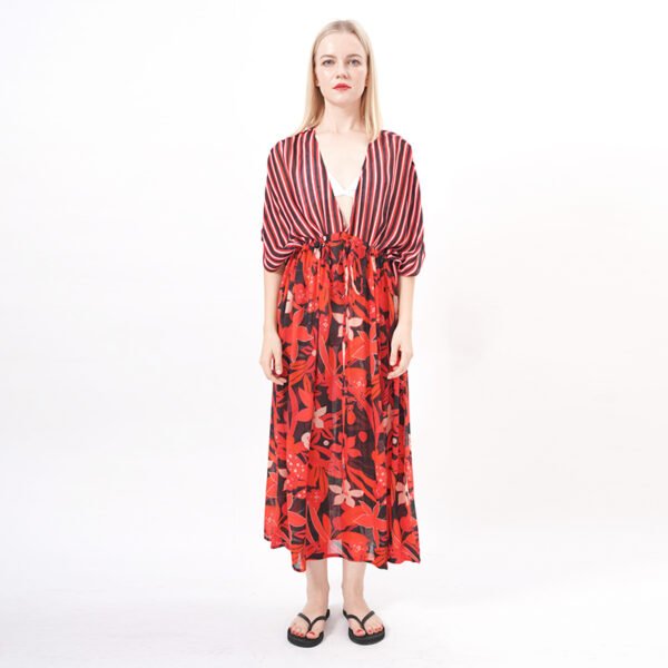 Stripes Floral Printed Long Beach Dress - Image 7