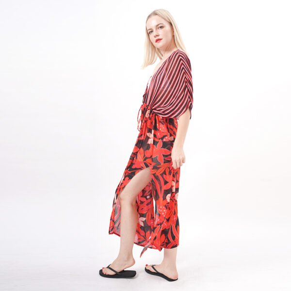 Stripes Floral Printed Long Beach Dress - Image 5