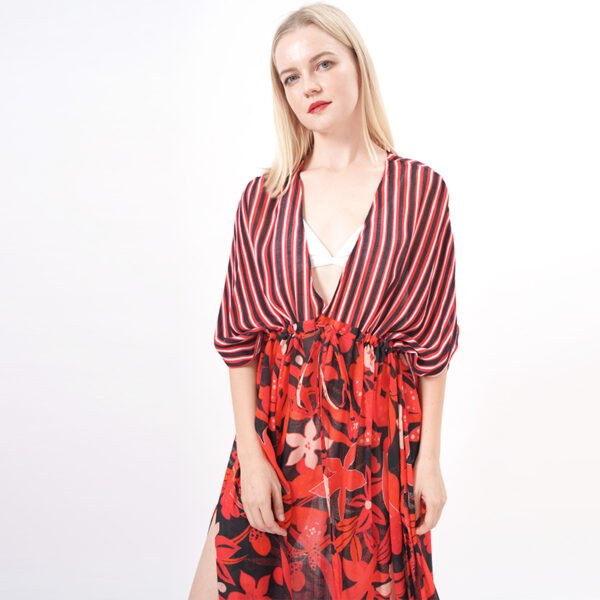 Stripes Floral Printed Long Beach Dress - Image 4