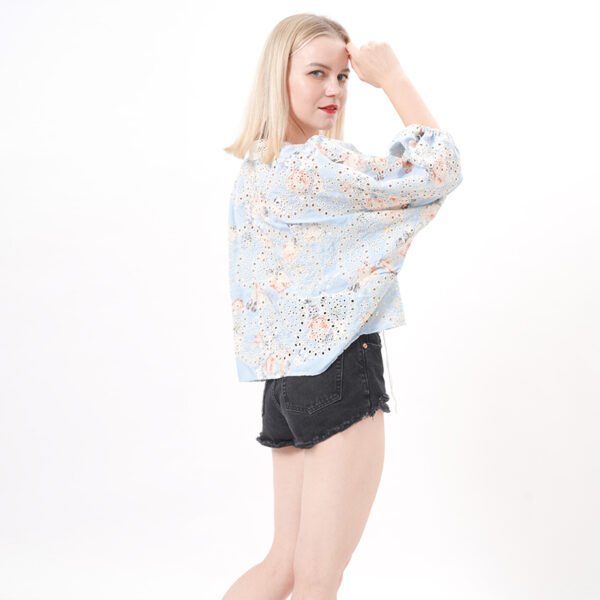 Long Sleeves Lace Trim Floral Blouse - Image 5