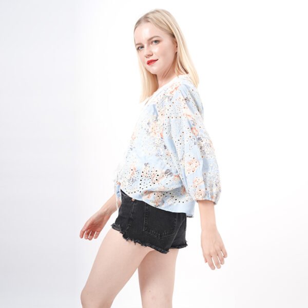 Long Sleeves Lace Trim Floral Blouse - Image 4
