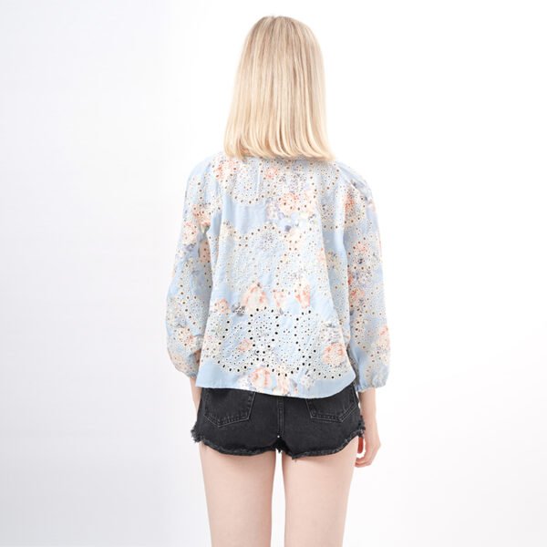 Long Sleeves Lace Trim Floral Blouse - Image 3