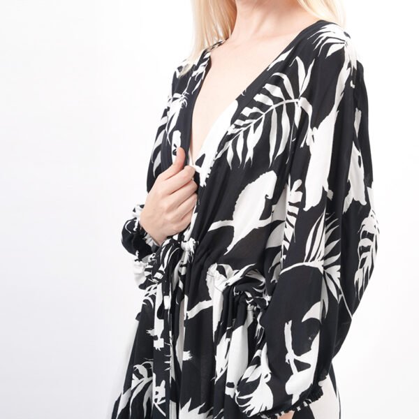 Drawstring Long Sleeves Midi Beach Dress - Image 2