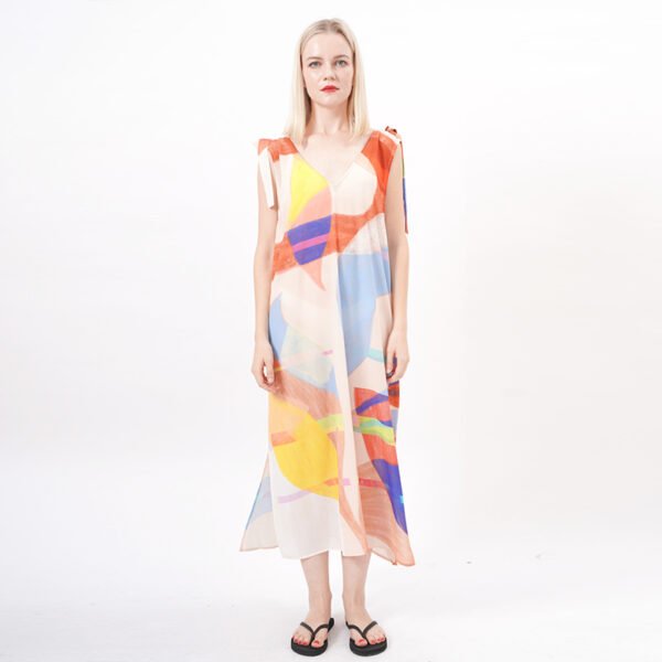 V Neck Wrap Casual Beach Maxi Dress - Image 7