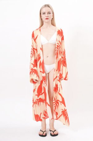 Long Sleeves Open Front Floral Kimono