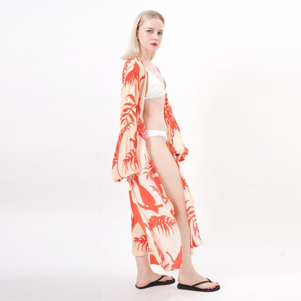 Long Sleeves Open Front Floral Kimono - Image 6