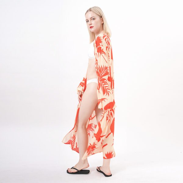 Long Sleeves Open Front Floral Kimono - Image 5