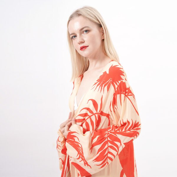 Long Sleeves Open Front Floral Kimono - Image 4
