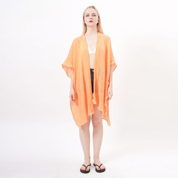 Knee Length Crochet Kimono Cover Up - Orange