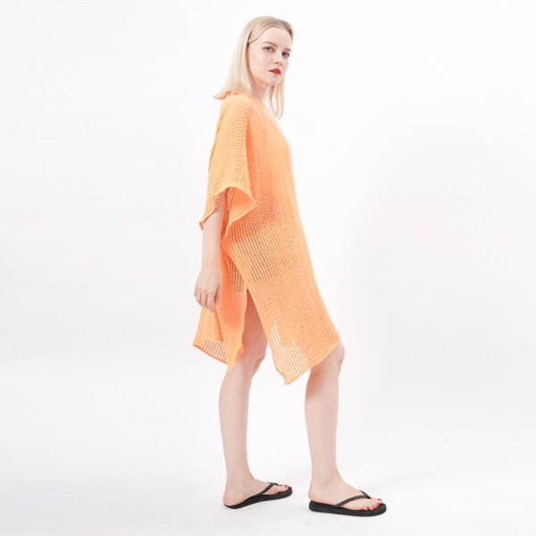 Knee Length Crochet Kimono Cover Up - Orange - Image 6