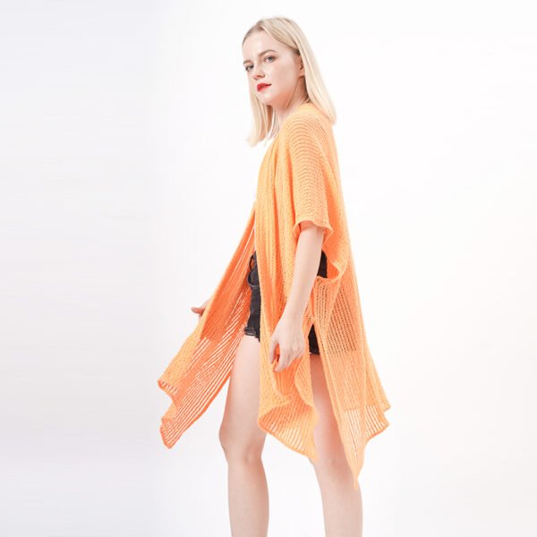 Knee Length Crochet Kimono Cover Up - Orange - Image 5