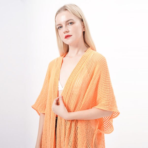 Knee Length Crochet Kimono Cover Up - Orange - Image 4
