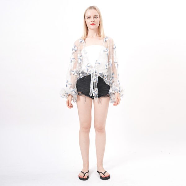 See Through Sheer Wrap Blouse Tops - Image 7