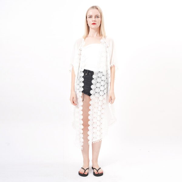 Open Front Crochet Sheer Lace Kimono Coverups