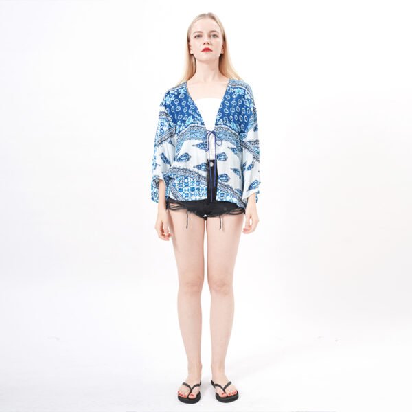 Front Tie Floral Kimono Blouse Tops - Image 3
