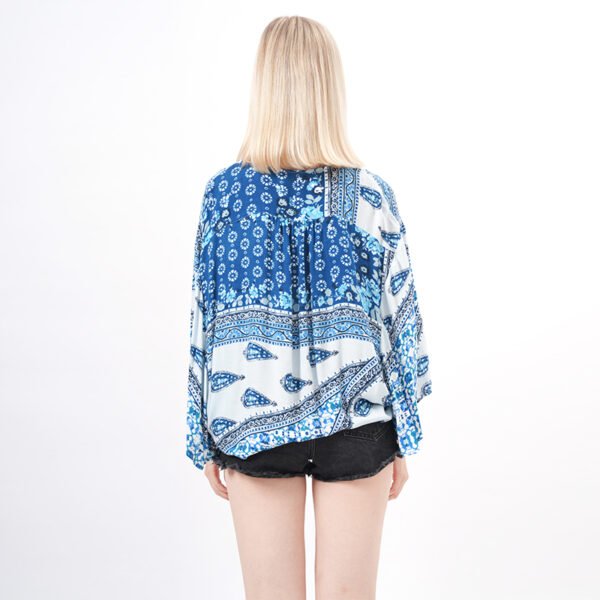 Front Tie Floral Kimono Blouse Tops - Image 4