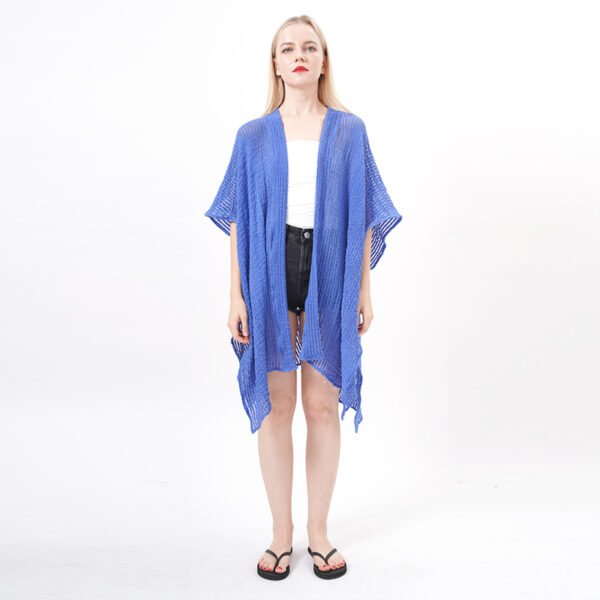 Knee Length Crochet Kimono Cover Up - Blue