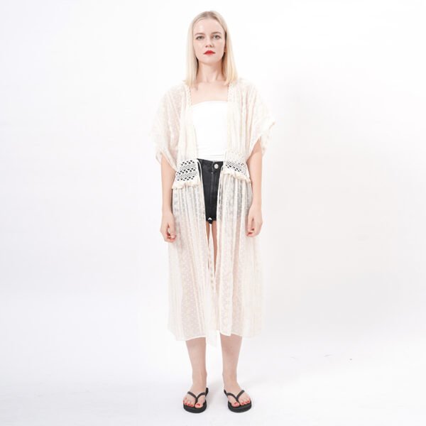 Open Front Crochet Lace Sheer Kimono - Image 6