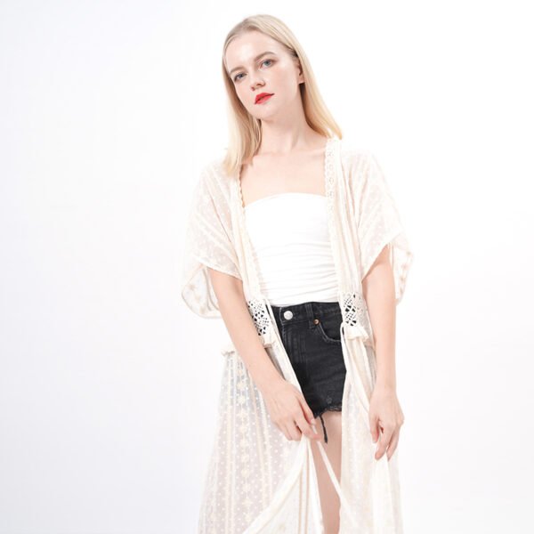 Open Front Crochet Lace Sheer Kimono - Image 3