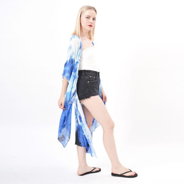 Open Front Blue Tie Dye Kimono Coverup - Image 6