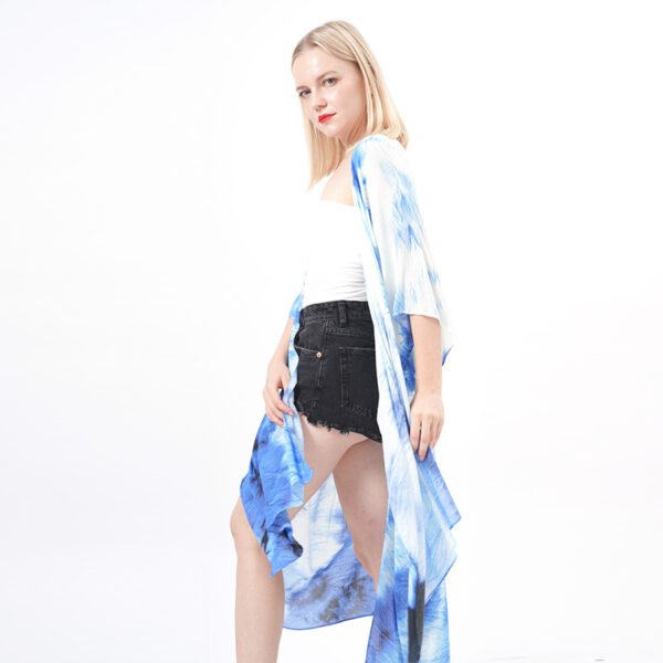 Open Front Blue Tie Dye Kimono Coverup - Image 5
