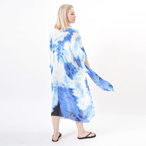 Open Front Blue Tie Dye Kimono Coverup - Image 4
