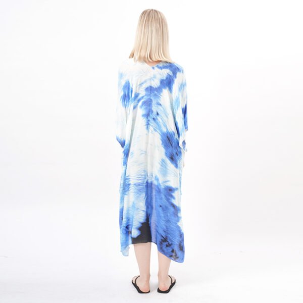 Open Front Blue Tie Dye Kimono Coverup - Image 3