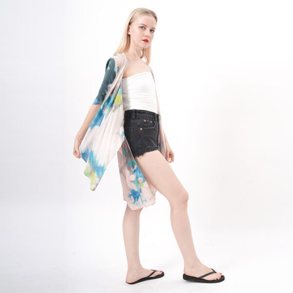Hi-low Tie Dye Print Kimono Cover Ups - Image 6