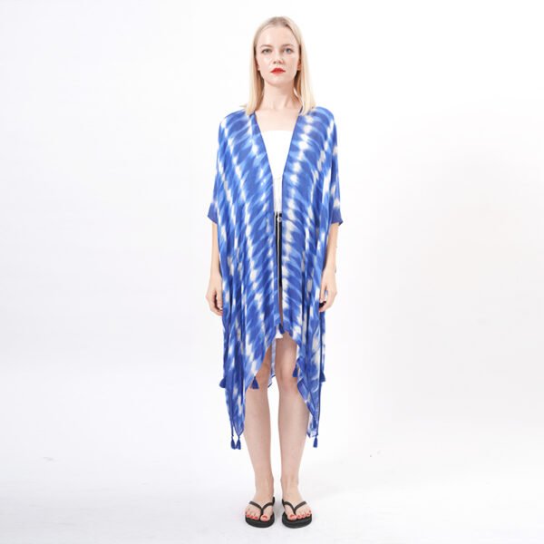 Tassels Front Tie Printed Kimono Coverup - Image 7