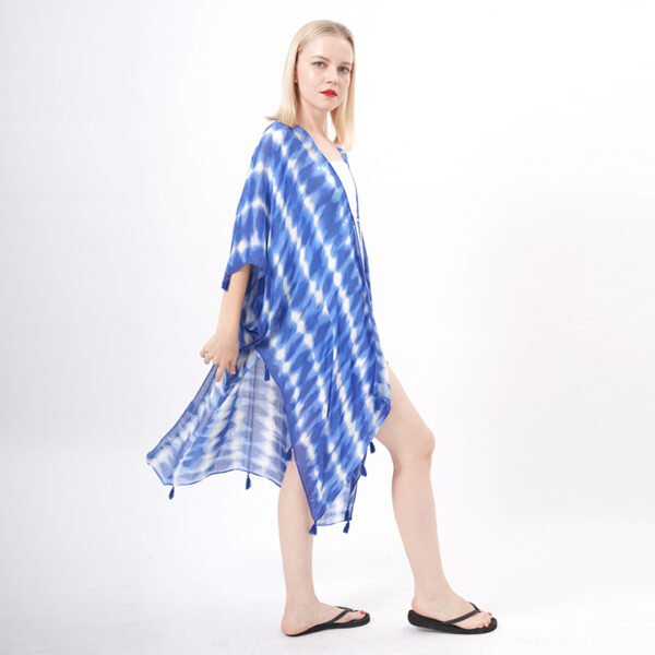 Tassels Front Tie Printed Kimono Coverup