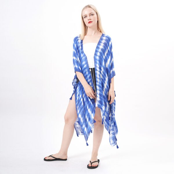 Tassels Front Tie Printed Kimono Coverup - Image 4