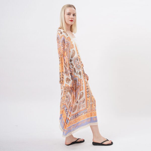 Lace Trim Drawstring Maxi Dress Wrap Floral Kimono - Image 6